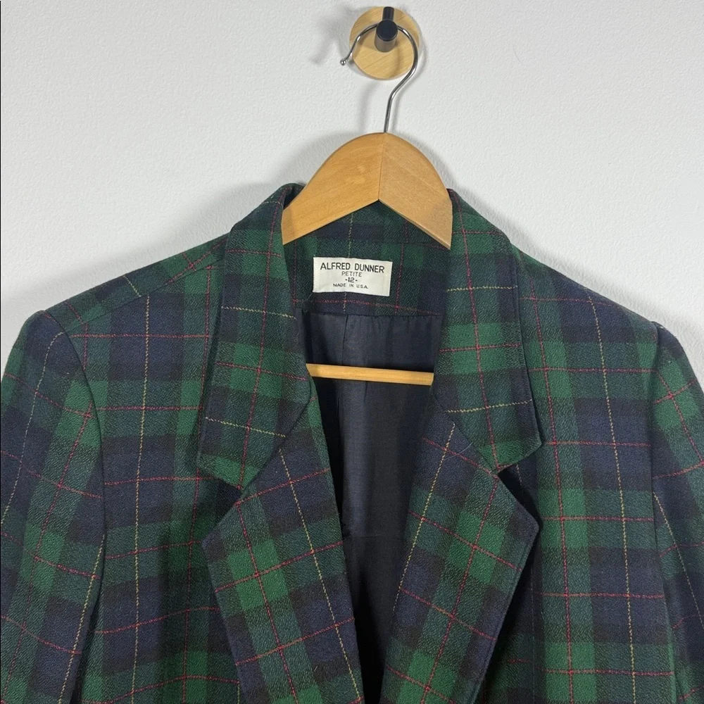 Vintage Alfred Dunner Wool Black Watch Tartan Plaid Blazer Preppy 12P